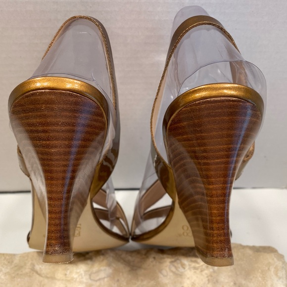 Sz 11 Franco Sarto Bronze Patent Leather Strappy Heeled Sandals - Picture 7 of 15